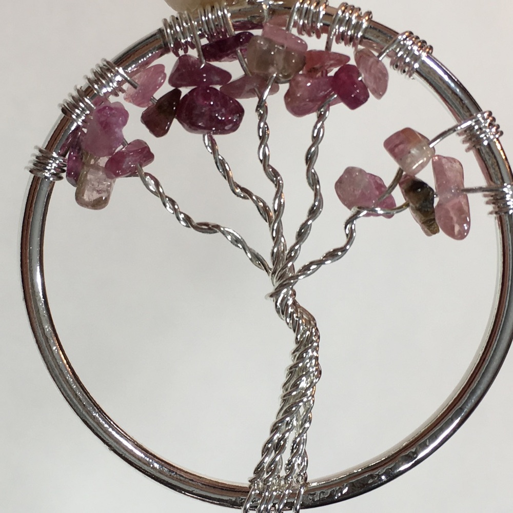 Pink Tourmaline Tree of Life Pendant - real stones